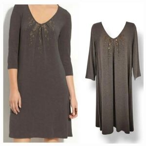Eileen Fisher Sequin and Beaded Italian Yarn Dress in Cobblestone Brown Size S